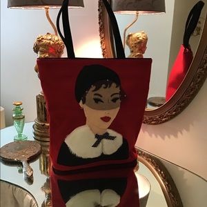 LULU Guinness Red Wool  “Audrey Hepburn” Handbag
